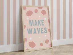 Make Waves Mermaid & Sea Shell Print, Girl Bedroom Decor, Under The Nursery Print - thumbnail 1