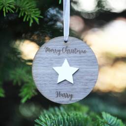Personalised Christmas Ornament Engraved Walnut Wood Penguin Decoration - thumbnail 4