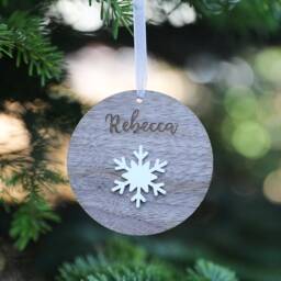 Personalised Christmas Ornament Engraved Walnut Wood Penguin Decoration - thumbnail 3