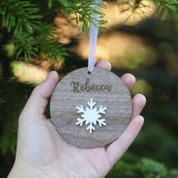 Personalised Christmas Ornament Engraved Walnut Wood Penguin Decoration - thumbnail 2