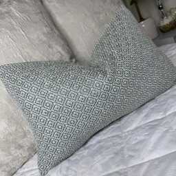 Pale Teal - Blue Geometric Woven Cushion Cover -Geometric Pillow/Designer Sanderson Linen Fabric - 12x20 - thumbnail 4