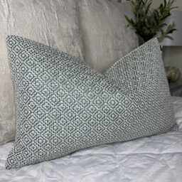 Pale Teal - Blue Geometric Woven Cushion Cover -Geometric Pillow/Designer Sanderson Linen Fabric - 12x20