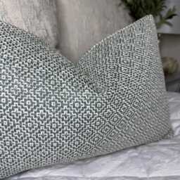 Pale Teal - Blue Geometric Woven Cushion Cover -Geometric Pillow/Designer Sanderson Linen Fabric - 12x20 - thumbnail 3