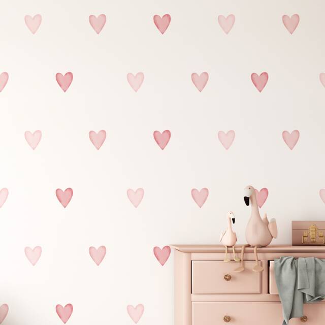 Pink Heart Wall Stickers - Fabric Peel & Stick Watercolour Decals For Kids Rooms & Nursery - image 1