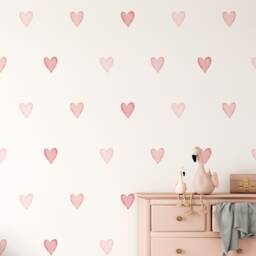 Pink Heart Wall Stickers - Fabric Peel & Stick Watercolour Decals For Kids Rooms & Nursery - thumbnail 1