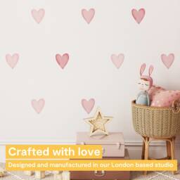 Pink Heart Wall Stickers - Fabric Peel & Stick Watercolour Decals For Kids Rooms & Nursery - thumbnail 2
