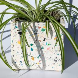 Square Terrazzo Plant Pot Colourful Eco Resin Planter, 12cm - thumbnail 2