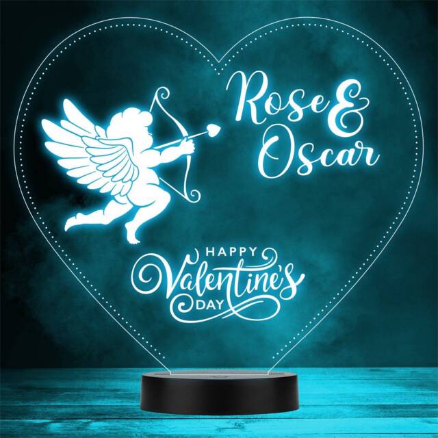 Cupid Heart Happy Valentine's Day Personalised Gift Colour Changing Night Light - image 1