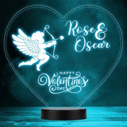 Cupid Heart Happy Valentine's Day Personalised Gift Colour Changing Night Light - thumbnail 1