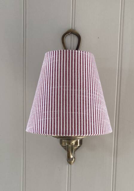 Strawberry Red Fine Stripe Luxury Candle Clip Lampshade. Bespoke. Handmade. Wall Lights. Chandeliers - image 1
