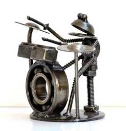 Frog Play Drum Scrap Metal Sculpture, Handmade Desk Paperweight, Valentine Gift For Her - thumbnail 2