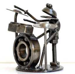 Frog Play Drum Scrap Metal Sculpture, Handmade Desk Paperweight, Valentine Gift For Her - thumbnail 3