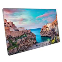 Polignano Mare Spring Wall Art Print Italy Adriatic Sea Canvas Decor For Home Office - thumbnail 1