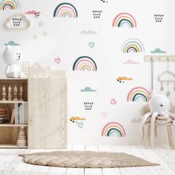 Pastel Colors Rainbow Wall Stickers Decals - Girls Bedroom Decor Watercolor Boho Peel & Stick - thumbnail 1