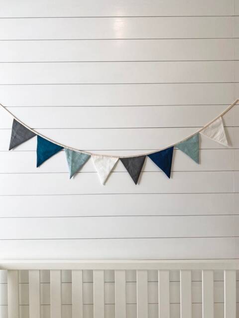 Linen Bunting Banner For Neutral Boy Nursery Decor - Party Garland - Handmade Wall Hanging Fabric Triangle Flags Baby Room - image 1