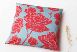 Cushion Cover, Petrol+Coral Rot, 100% Cotton Satin, 50x50cm