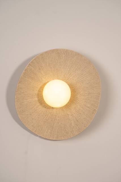 Handmade Ceramic Stoneware Wall Lamp Beige Textured Sconce - 15 - image 1