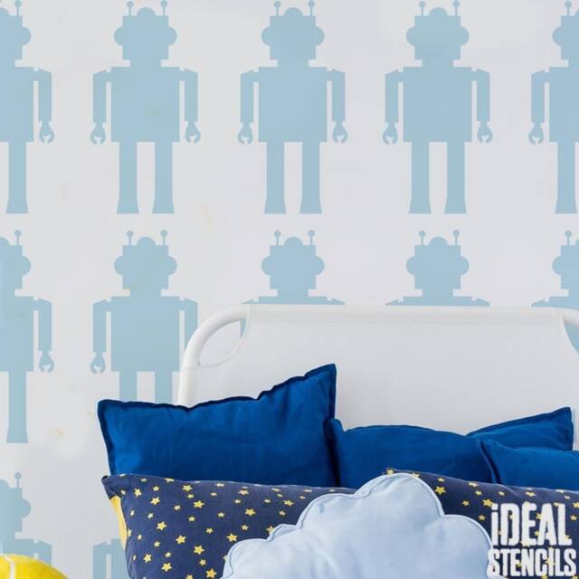 Robot Stencil Kids Bedroom Wall Decor, Arts & Crafts - image 1