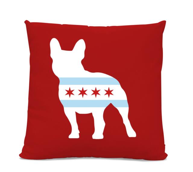 Chicago Flag French Bulldog Pillow - Home Decor Pillow Dog Breed Silhouette Home Decor Dog - image 1