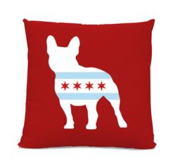 Chicago Flag French Bulldog Pillow - Home Decor Pillow Dog Breed Silhouette Home Decor Dog - thumbnail 1