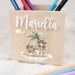 Personalized Wooden Pencil Cup, Holder Rainbow Unicorn, Christmas Gift Girl School Enrollment Schoolchild Decoration Children's Room - thumbnail 2