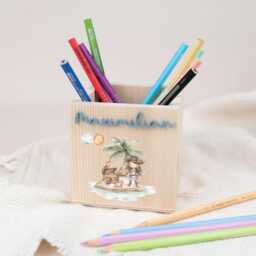 Personalized Wooden Pencil Cup, Holder Rainbow Unicorn, Christmas Gift Girl School Enrollment Schoolchild Decoration Children's Room - thumbnail 3