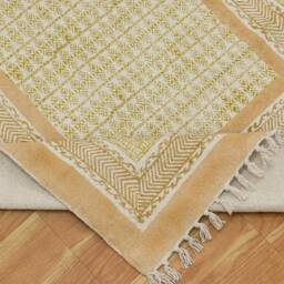 Hand Block Printed Cotton Rug Boho Flatweave Area Rug With Tassels - thumbnail 2