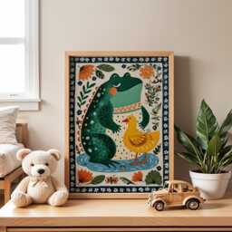 Frog & Duck Nursery Poster - Cute Animal Wall Art For Kids Room Funny Woodland Print Bedroom Decor - thumbnail 1