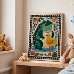 Frog & Duck Nursery Poster - Cute Animal Wall Art For Kids Room Funny Woodland Print Bedroom Decor - thumbnail 3
