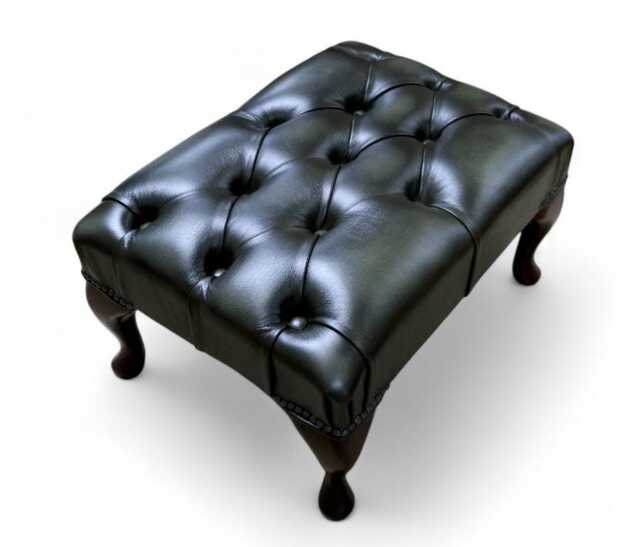 Footrest Chesterfield Footstool Green Handmade Real Leather - image 1