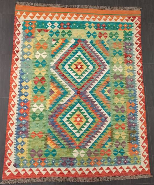 Kilim Rug Classic, Handmade Artisan Afghan Turkish Persian Qashqai Navajo Bohemian Natural Wool Flatweave Multicolour 189x150 cm - image 1