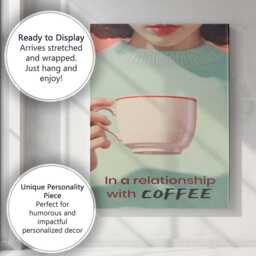 Minimalist Coffee Lover Portrait Illustration Canvas Wall Art Print Decor Picture Ready To Hang - thumbnail 3