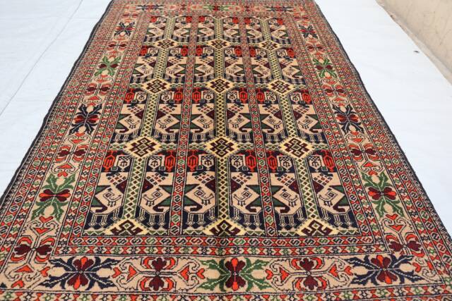 3'4x4'10 Ft. Handmade Afghan Rug - Fine Hand-Knotted Natural Dyes Ala Bakhmal Bukhara Beige Bedroom Rug, 3x5 Oriental - image 1