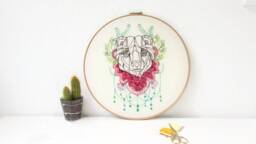 Modern Hand Embroidery, Abstract Bear Animal Wall Art, Large Embroidery Hoop Art Decorative Hanging Handmade in The UK - thumbnail 1