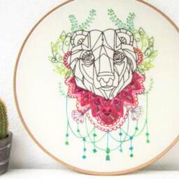 Modern Hand Embroidery, Abstract Bear Animal Wall Art, Large Embroidery Hoop Art Decorative Hanging Handmade in The UK - thumbnail 2