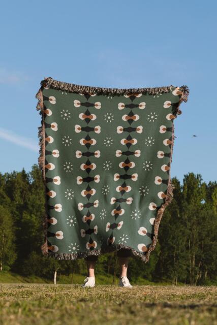 Green & Brown Kaleidoscope 1970S Woven Cotton Throw Blankets - image 1
