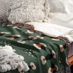 Green & Brown Kaleidoscope 1970S Woven Cotton Throw Blankets - thumbnail 2