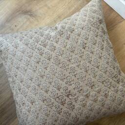Authentic Boho Floral Indian Hand Block Stamped Linen Print Pillow Cover Brown Beige Off White Available in Multiple Sizes Scandinavian - thumbnail 2