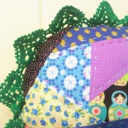 Hand Quilted Patchwork Pillow Matryoshka Doll Floral Cushion - thumbnail 2