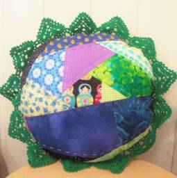 Hand Quilted Patchwork Pillow Matryoshka Doll Floral Cushion - thumbnail 1