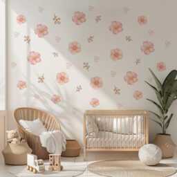 Pink Floral Wall Stickers For Girls Bedroom, Boho Nursery Decals, Flower Decor, Neutral Stickers, Peel & Stick Flowers - thumbnail 3