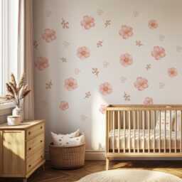 Pink Floral Wall Stickers For Girls Bedroom, Boho Nursery Decals, Flower Decor, Neutral Stickers, Peel & Stick Flowers - thumbnail 2