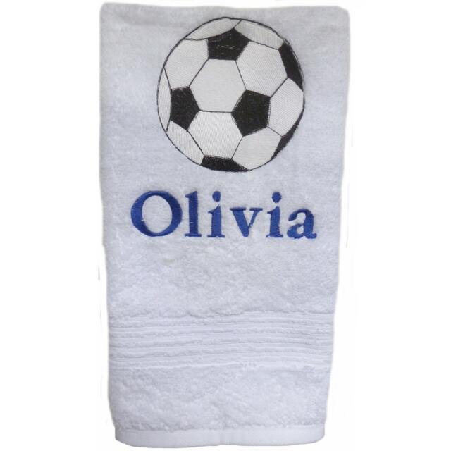 White Hand Towel Custom Embroidered With Large Soccer Ball & Personalized - Any Sport You Choose - image 1