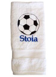 White Hand Towel Custom Embroidered With Large Soccer Ball & Personalized - Any Sport You Choose - thumbnail 2