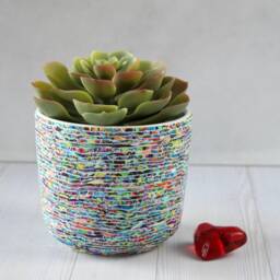 Millefiori Polymer Clay Planter Colorful Ceramic Flower Pot With Saucer - thumbnail 3
