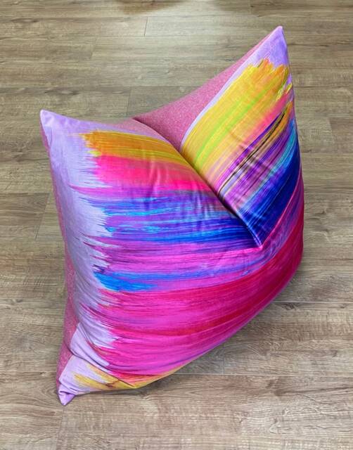 Paint Strokes Velvet Floor Cushion Dusky Pink Harris Tweed Back - image 1