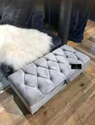 Light Grey Chesterfield Velvet Ottoman Bench, Handmade Storage Box
