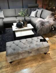 Light Grey Chesterfield Velvet Ottoman Bench, Handmade Storage Box - thumbnail 3
