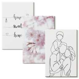 3 Piece Canvas Set - Flowers & Family in A Minimalist Design, Pink Large Wall Art, Sentences Hanging - thumbnail 2
