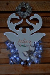 Christmas Wooden Reindeer Wreath With Sparkly Bow & Lights - thumbnail 1